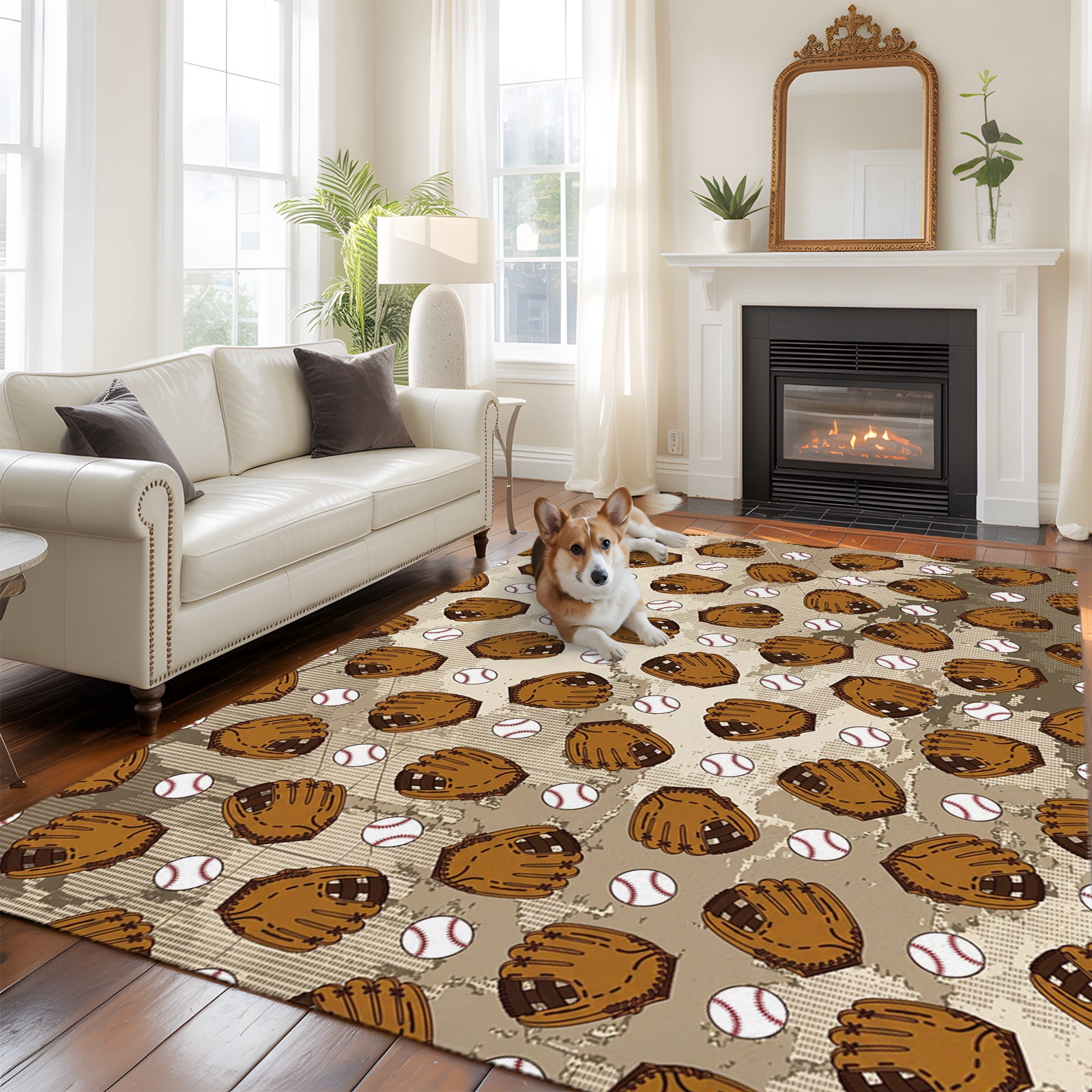Baseball Glove Large Area Rugs 5x8ft Vintage Retro Brown Baseballs ...