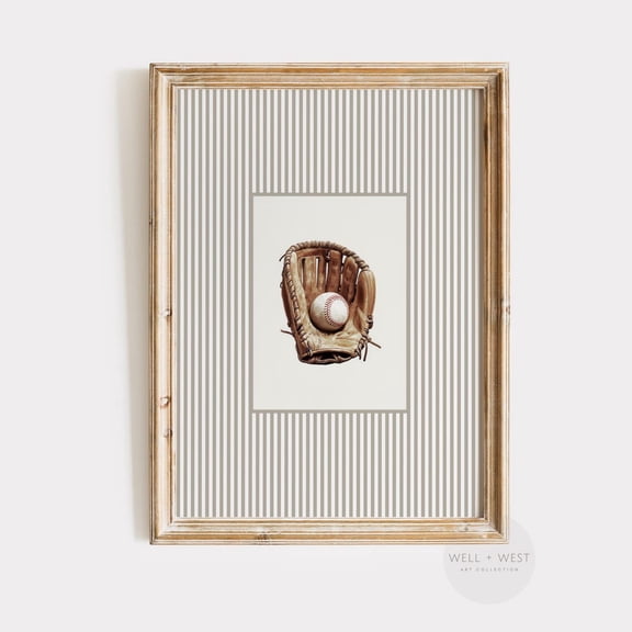 Baseball Glove Print Vintage Style Baseball Art Neutral Nursery Sports Decor Boys Room Stripes Art Baseball Gift