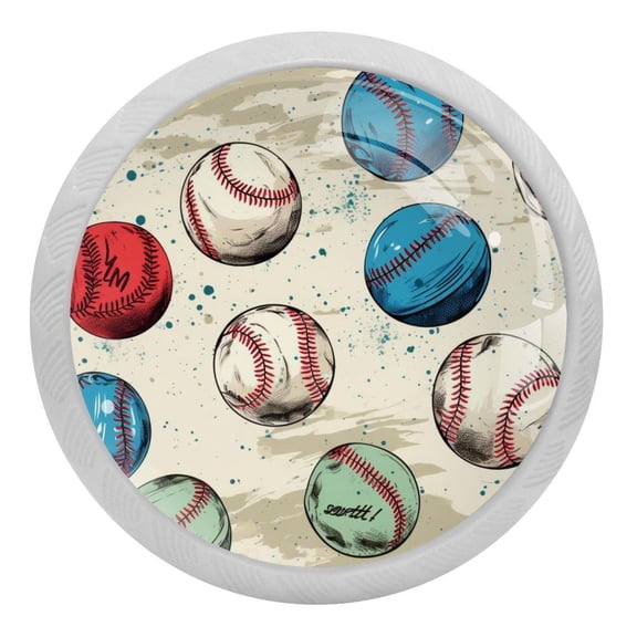 Baseball Glow in The Dark Crystal Glass Cabinet Knobs 4 Pcs Drawer Handles for Kitchen Cabinets Dresser Cupboard Wardrobe