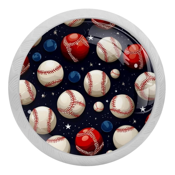 Baseball Glow in The Dark Crystal Glass Cabinet Knobs 4 Pcs Drawer Handles for Kitchen Cabinets Dresser Cupboard Wardrobe