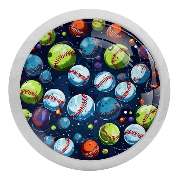 Baseball Glow in The Dark Crystal Glass Cabinet Knobs 4 Pcs Drawer Handles for Kitchen Cabinets Dresser Cupboard Wardrobe