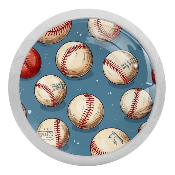 Baseball Glow in The Dark Crystal Glass Cabinet Knobs 4 Pcs Drawer Handles for Kitchen Cabinets Dresser Cupboard Wardrobe
