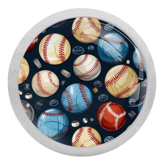 Baseball Glow in The Dark Crystal Glass Cabinet Knobs 4 Pcs Drawer Handles for Kitchen Cabinets Dresser Cupboard Wardrobe