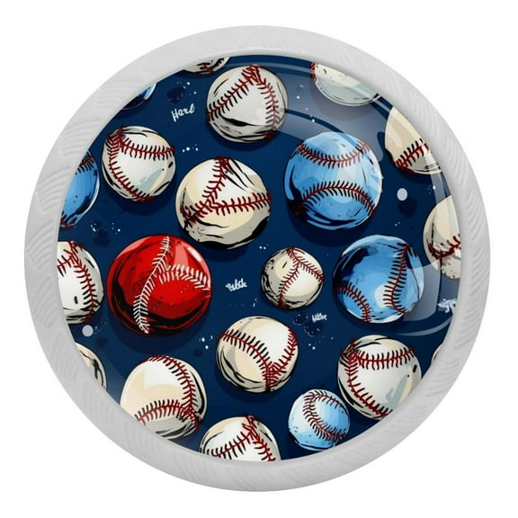 Baseball Glow-in-the-Dark Fluorescent Drawer Pulls with Screws - Round 4-Pack, Suitable for Cabinets, Wardrobes, Dressers - Furniture Decor with Door Handles