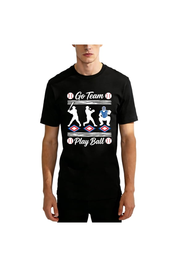 Baseball Go Team Graphic Tee 100% Cotton Crew Neck Short Sleeve T-Shirt S