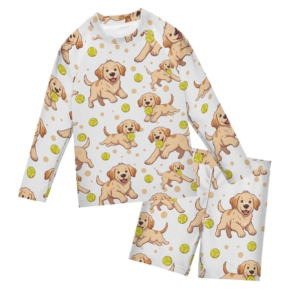 Baseball Golden Retriever Pattern Boys' Bathing Suit UPF 50+ Boys' Rash Guard Sets Stretchy Quick Dry 3T-10T