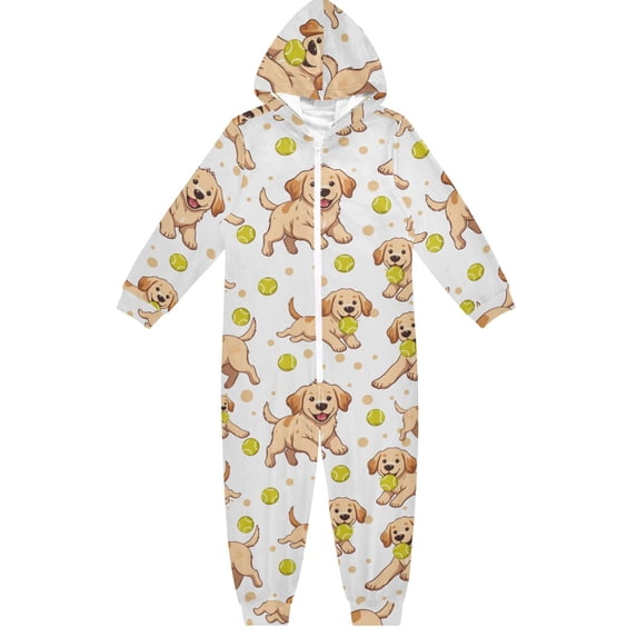 Baseball Golden Retriever Pattern One Piece Pajamas Soft Jumpsuit Cozy Sleep and Play Romper Zipper and Pockets 5T-6T