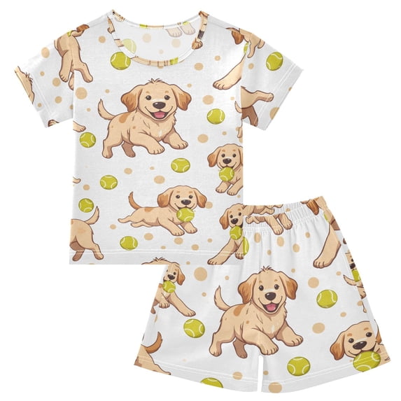 Baseball Golden Retriever Pattern Summer Pajama Set Soft Cotton Short Sleeve Sleepwear 2PCS Pajama Sets Breathable Lounge Set Size 5Y