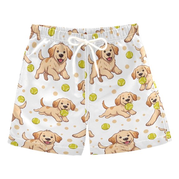 Baseball Golden Retriever Pattern Swim Trunks Quick Dry Beach Pool Board Shorts Lightweight Stylish Print Sizes 2T to XL