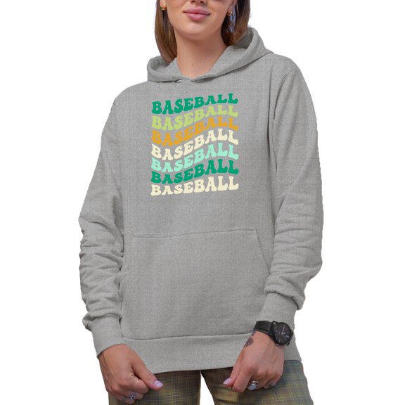 Baseball, Groovy Retro Wavy Text Merch Gift, Heather Grey Hooded Sweatshirt or Hoodie, Small