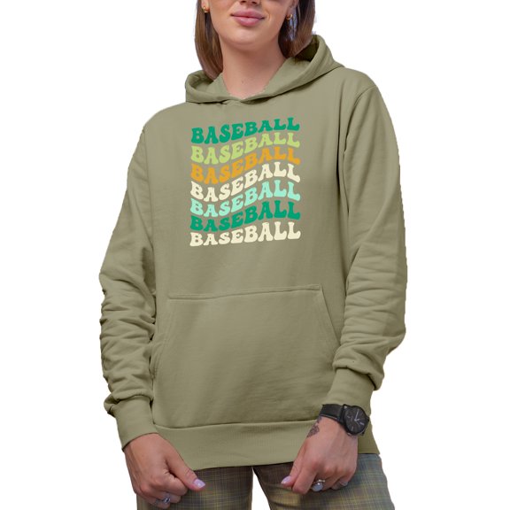 Baseball, Groovy Retro Wavy Text Merch Gift, Sand Hooded Sweatshirt or Hoodie, XL