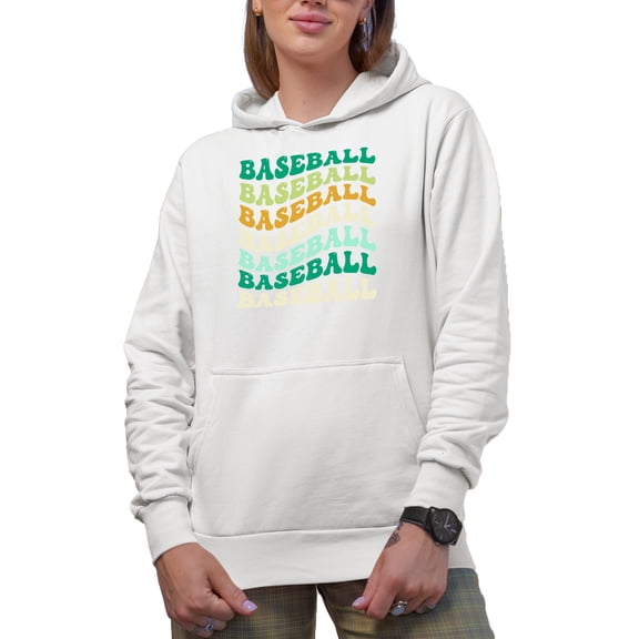 Baseball, Groovy Retro Wavy Text Merch Gift, White Hooded Sweatshirt or Hoodie, XL