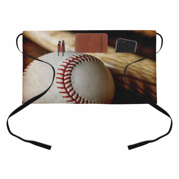 Baseball Half Waist Apron Retro Sport Short Waiter Aprons with 3 Pockets for Women Men Kitchen Restaurant Cooking