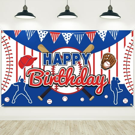 Baseball Happy Birthday Backdrop Banner Baseball Sports Themed Party Supplies Backdrop Large Baseball Birthday Party Decorations Wall Hanging Photo Booth Decor for Kids Boys Teenager, 75 x 45 inch