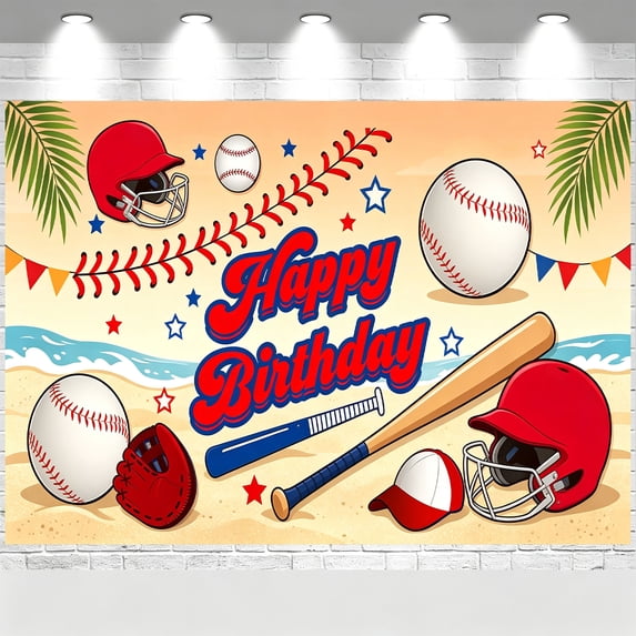 Baseball Happy Birthday Backdrop Beach Baseball Sport Theme Birthday ...