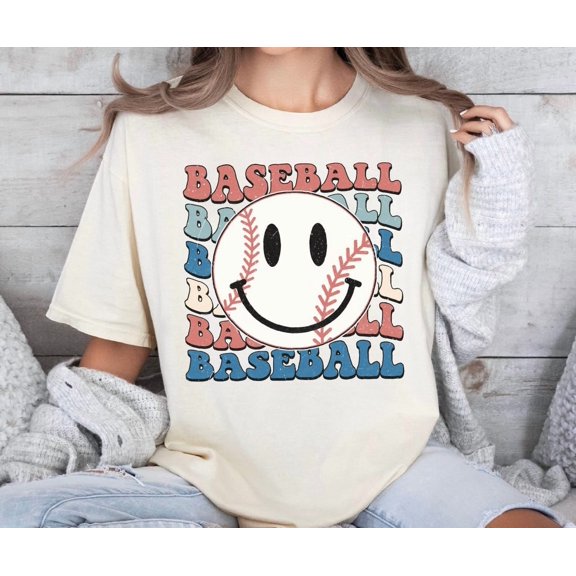 Baseball Happy Face Shirt, Retro Baseball T-shirt, Baseball Season Tee, Baseball Mom Shirt, Softball T-shirt, Baseball Fan Happy Face All Size S-5Xl