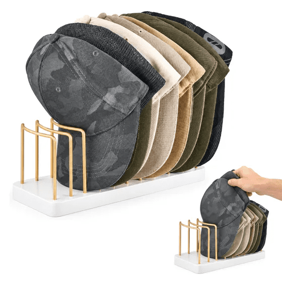 Baseball Hat Organizer Cowboy Hat Holder, Closet Accessories Dresser Decor for Bedroom, Tabletop Cap Display Rack with Stable Base, Multi-Groove Hat Storage Stand for Bedroom Dresser Closet