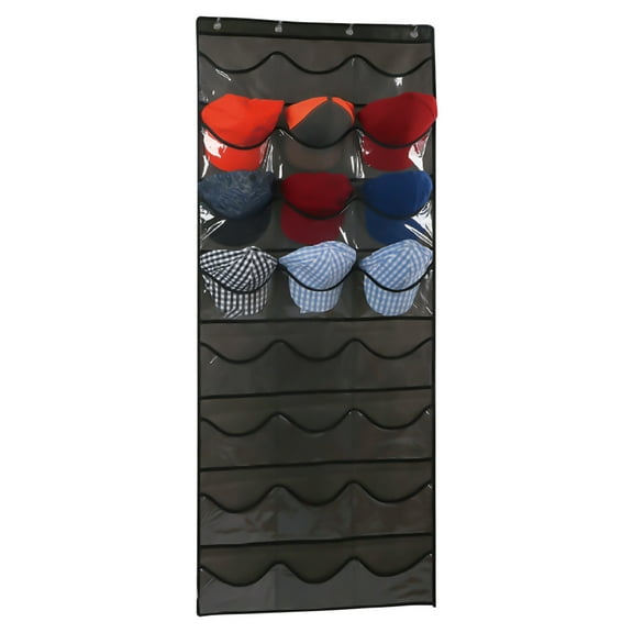 Baseball Hat Rack 24 Pocket for Wall or Over The Door Cap Organizer with Clear Deep Pockets for Hat Storage & Ballcap Caps Display Holder, Complete with Over Door Hooks