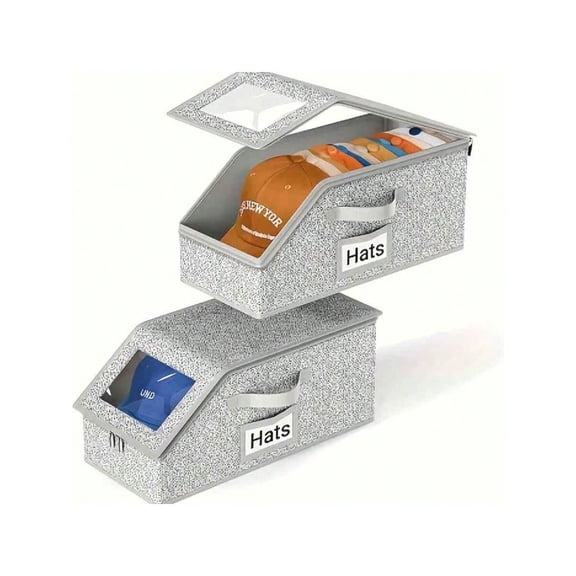 Baseball Hat Storage Organizer for Closet, Stackable Hat Storage Box with Clear Windows, Large Capacity Baseball Cap Holder for Men and Women