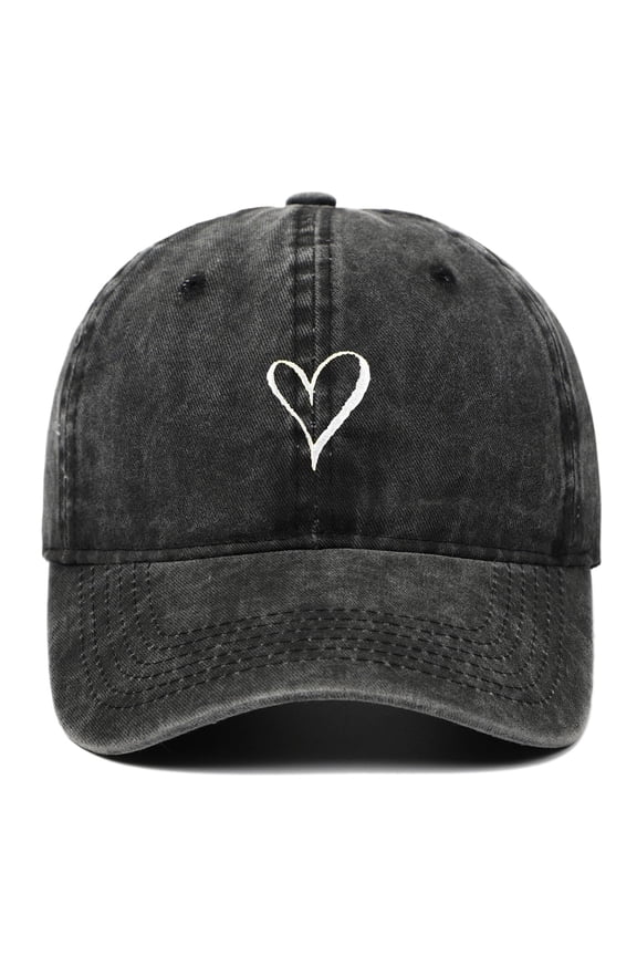 Baseball Hat Vintage Heart Embroidered Pure Adjustable Outdoor Distressed Baseball Caps Black One Size