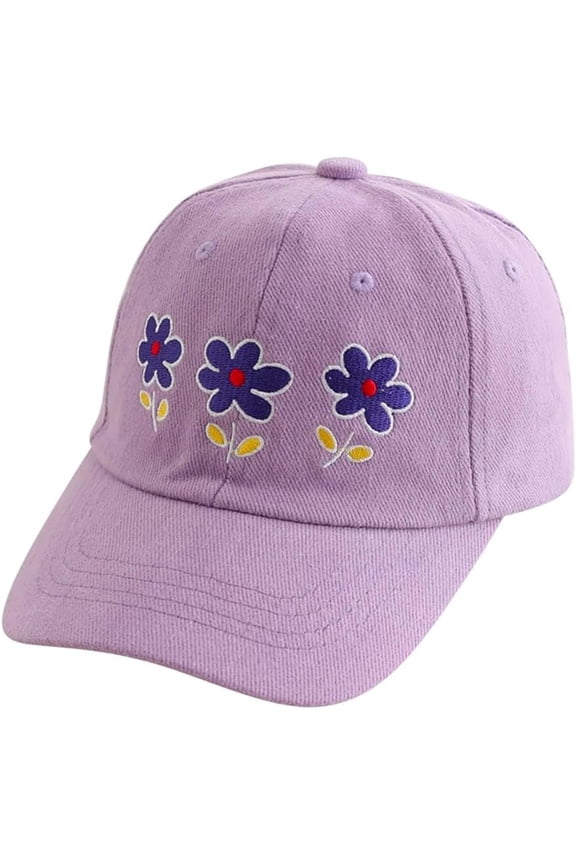 Baseball Hat for Toddler Girls Ages 2-8, Cute Embroidered Adjustable Vintage Washed Kids Baseball Cap