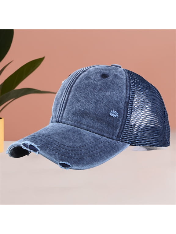 Baseball Hats for Men Women qinhaie Classic Pure Color Washed Cotton Distressed Baseball Cap Mesh Back Hat Trucker Hiking Hats Adjustable Outdoor Caps Navy Bucket Hats One Size