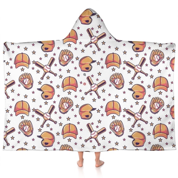 Baseball Hats Pattern Hooded Bath Towel,60"x35" for Ages 3 To 12 Kids, Quick Dry Lightweight Soft Microfiber Hood Beach Towel Cover Up for Kids