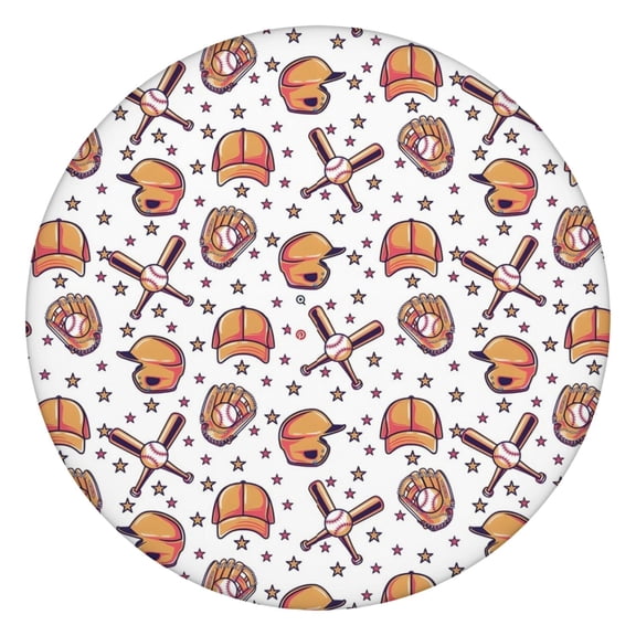 Baseball Hats Pattern Round Fitted Tablecloth with Elastic Edge,Dining Table Cover Waterproof,Outdoor Round Tablecloth for Camping,Dining,Indoor and Outdoor