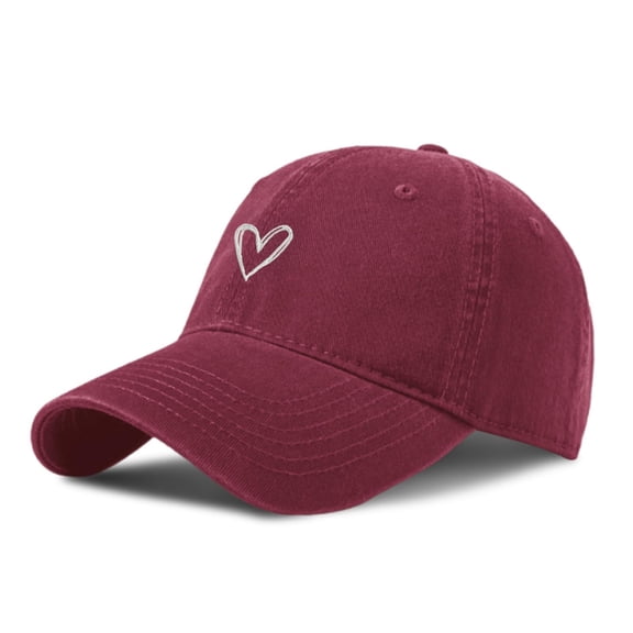 Baseball Hats for Women Men Embroidered Heart Print Adjustable Outdoor Activities Ball Caps Red One Size