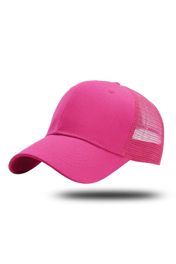 Baseball Hats for Women Men Trucker Structured Plain 6 Panel Adjustable Outdoor Ball Caps Hot Pink One Size