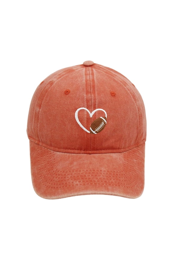 Baseball Hats for Women Washed Unisex Baseball Cap Embroidered Heart Football Design Adjustable Low Profile Sports Sun Hat