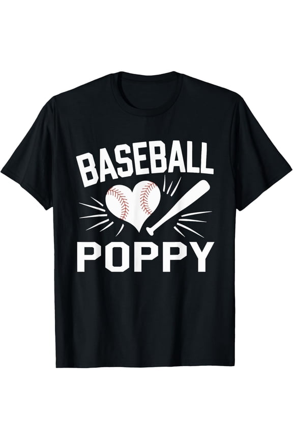 Baseball Heart Cute Love Sport Baseball Poppy T-Shirt