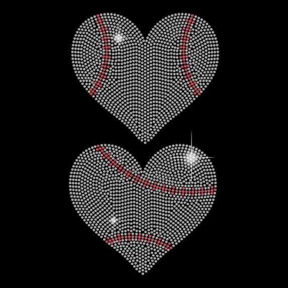 Baseball Heart Iron on Rhinestones Heat Transfer Baseball Lover Costume Crystal Heat Transfer T-Shirt Crystal Hot fix Rhinestone Bling DIY Decals for Clothing Vest Jacket