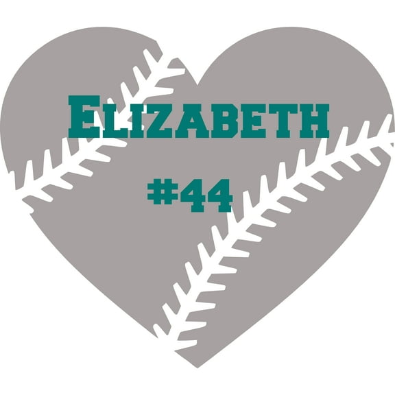 Baseball Heart Jersey Number Athlete Customized Wall Decal - Custom Vinyl Wall Art - Personalized Name - Baby Girls Boys Kids Bedroom Wall Decal Room Decor Wall Stickers Decoration Size (20x40 inch)