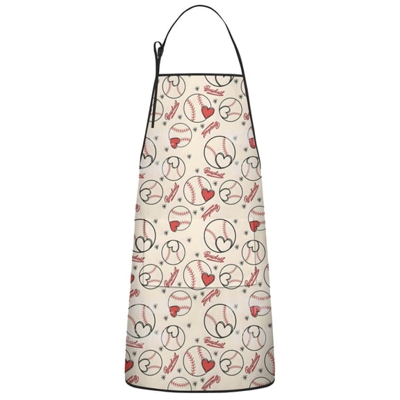 Baseball Heart Pattern Apron-Garden Aprons for Women with Pockets-Cotton Linen Waterproof Kitchen Cooking Gardening Aprons Adjustable for Kitchen,Cooking,BBQ and Salon 33x27 Inch