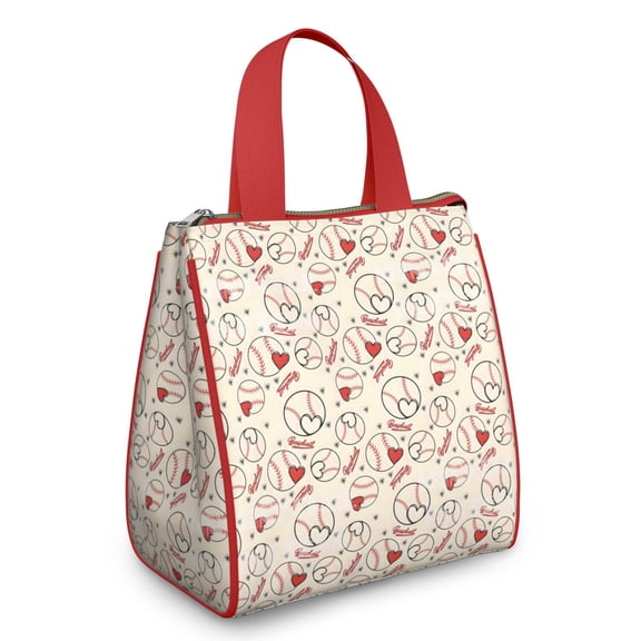 Baseball Heart Pattern Insulated Lunch Bag for Women & Adults,Large Portable Soft Cooler Lunch Bag,Thermal Food Storage Tote with Pearl Cotton,8.66L,8.75x5.75x9.5 Inch