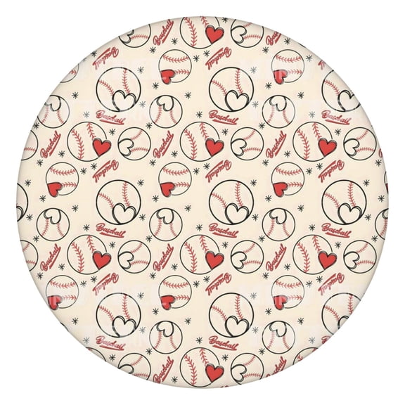 Baseball Heart Pattern Round Fitted Tablecloth with Elastic Edge,Dining Table Cover Waterproof,Outdoor Round Tablecloth for Camping,Dining,Indoor and Outdoor