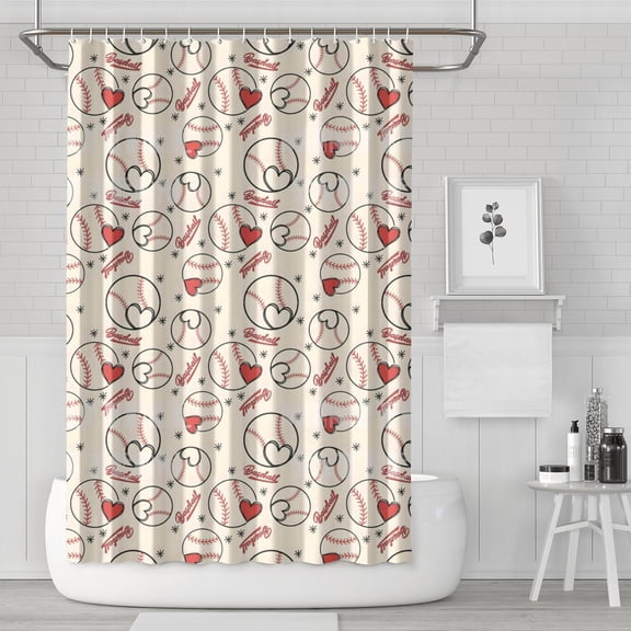 Baseball Heart Pattern Shower Curtain 72"x72" ,Bathroom Decorative Shower Curtains Set with 12 Hooks,Modern Waterproof Washable Shower Curtain