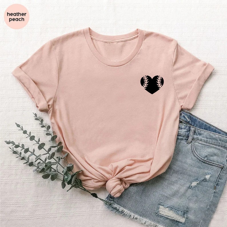 Baseball Heart Shirt, Baseball Shirt Women, Baseball Pocket Shirt, Baseball Baseball Mom, Sports Mom Tee, Womens Softball Tshirt, Full Size S-5XL