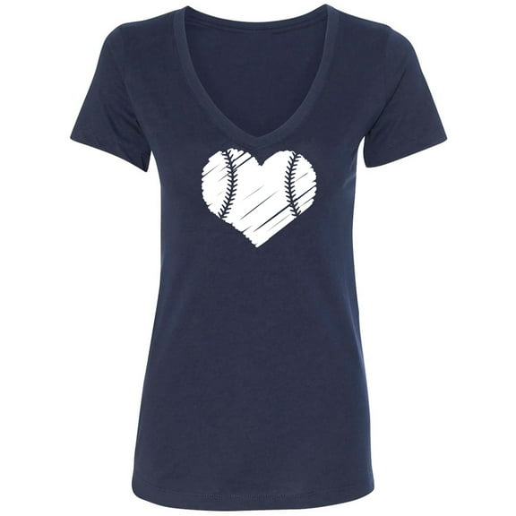 Baseball Heart Womens V-Neck T-Shirt