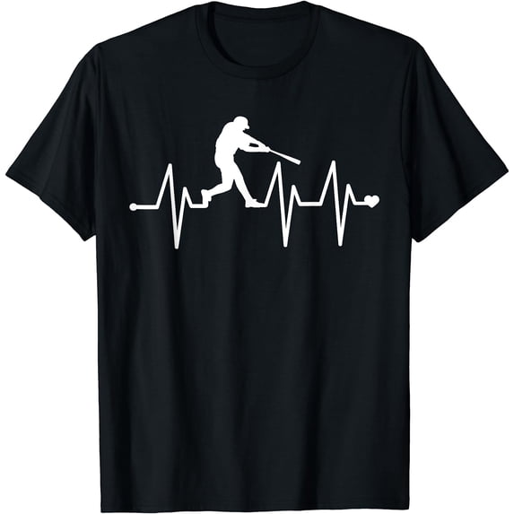 Baseball Heartbeat Pulse Shirt - Funny Baseball T-Shirt Black Small