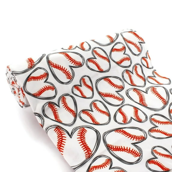 Baseball Hearts DBP Fabric - Double Brushed Polyester 4 Way Stretch - 1 yard