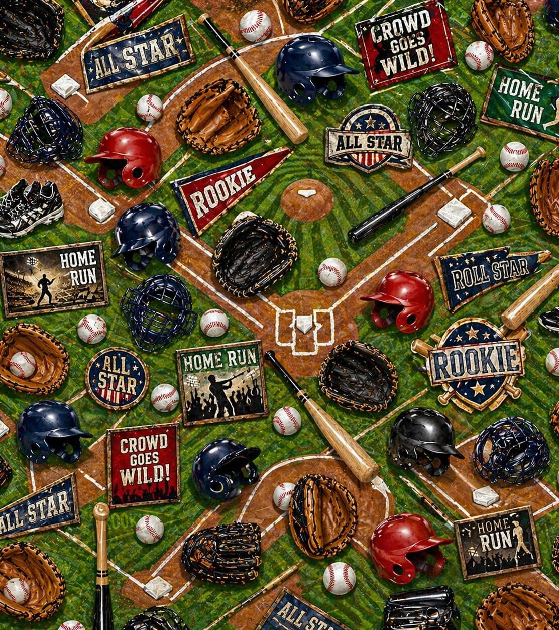 Baseball Helmets, Diamond, Gloves, Crowd Goes Wild Pattern Edible ...
