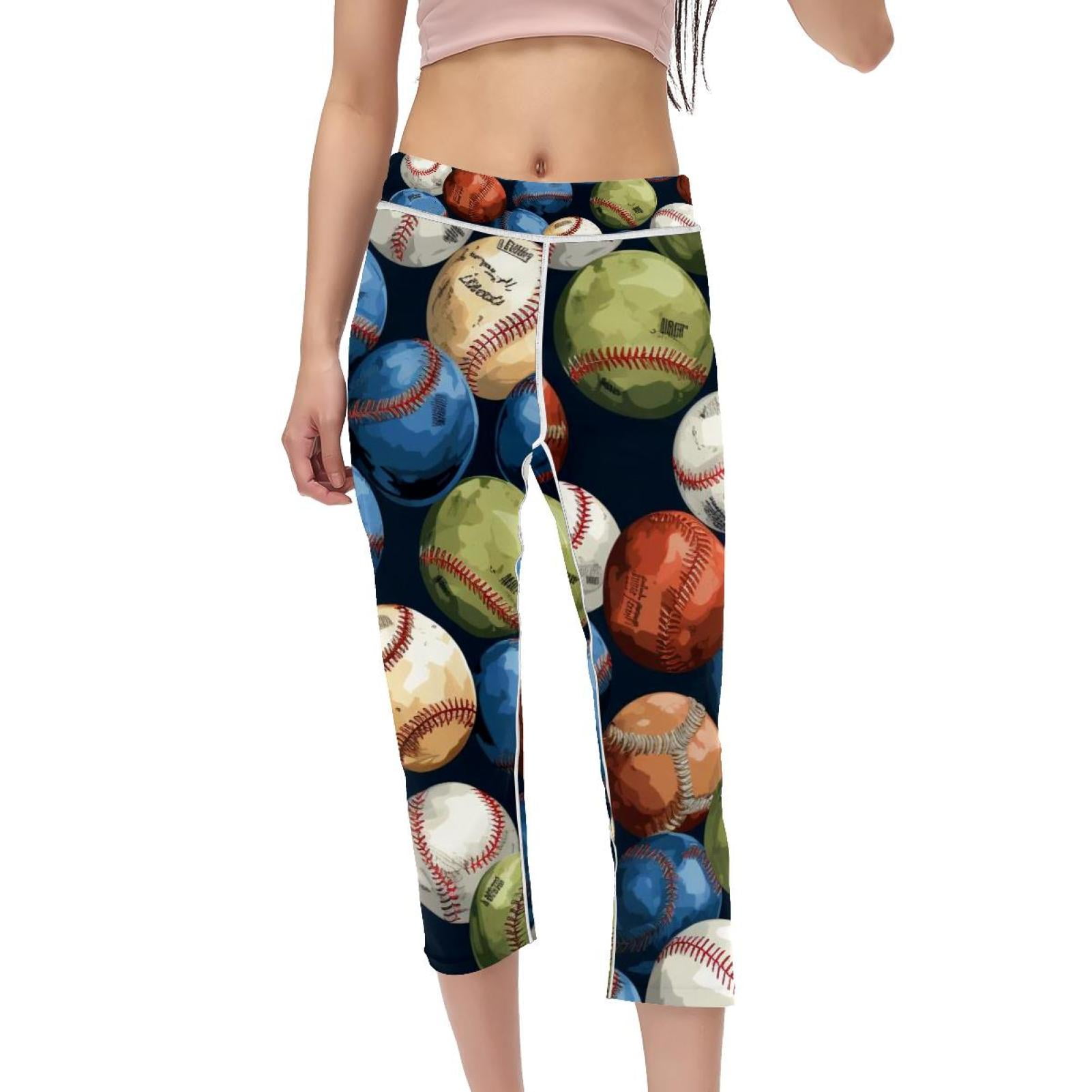 Baseball High Waist Capris Not SeeThrough Printed Yoga Pants Women Gym
