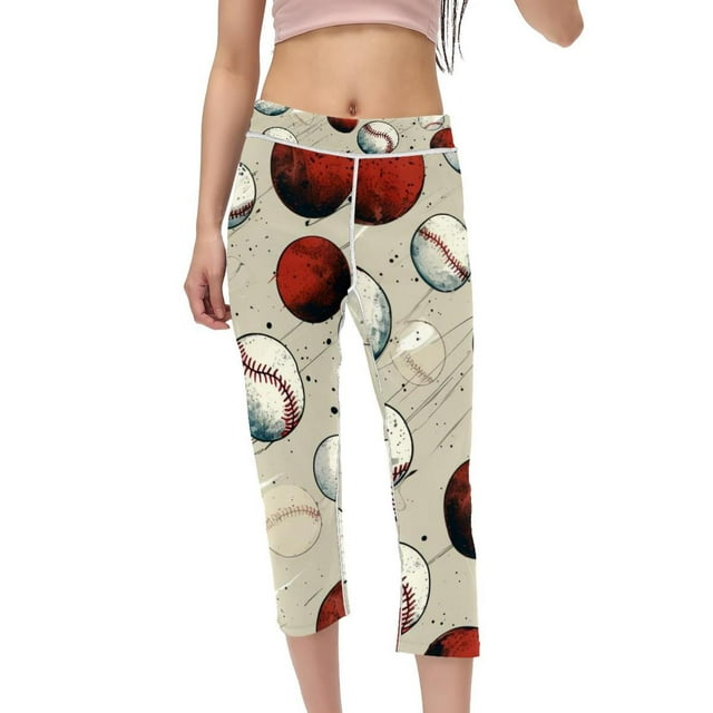 Baseball High Waist Capris Yoga Leggings for Women Running Fitness Not