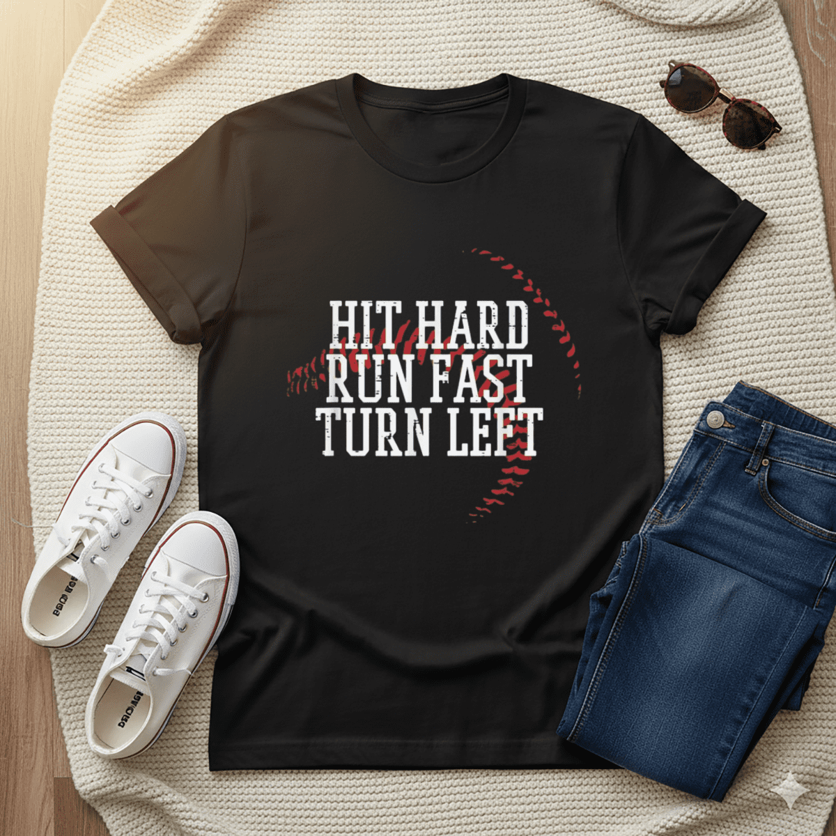 Baseball Hit Hard Run Fast Turn Left Youth Sports Sports Unisex T-Shirt, up to Size 5XL