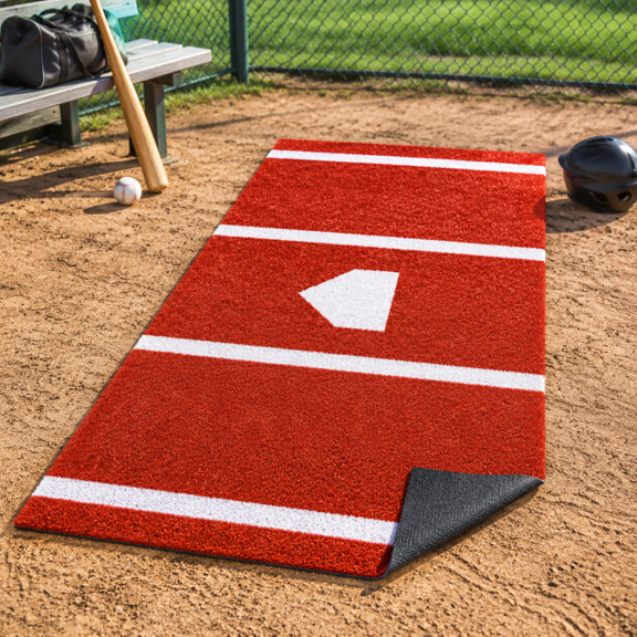 Baseball Hitting Mat Batting Turf with Batters Box and Home Plate, Clay, 11 x 4.8 feet