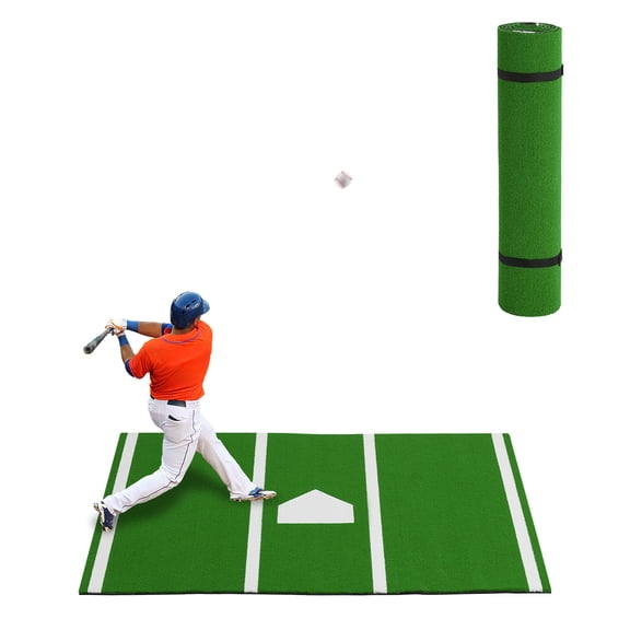 Baseball Hitting Mat with Home Plate, 11mm Thick Turf & Non-Slip Base – Indoor/Outdoor Training Mat – 6×4 ft or 10×3.8 ft, Green or Red