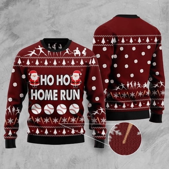 Baseball Hoho Home Run 3D Christmas Sweater, Funny Xmas Sweater, Sweater Xmas