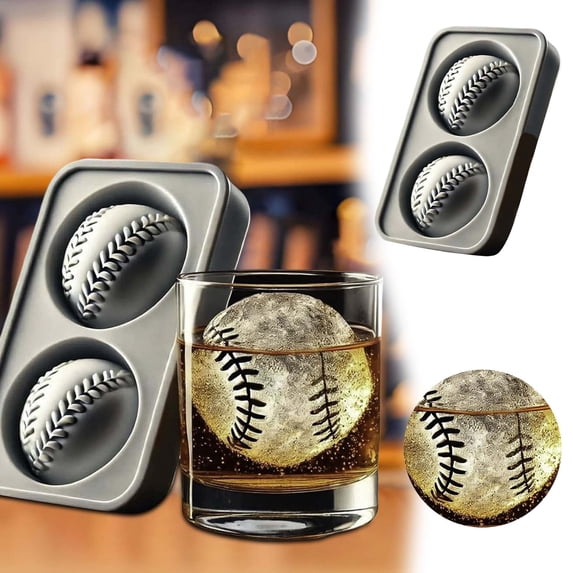 Baseball Ice 3D Sphere Shaped Tray Round Whiskey Ice Cubes Novelty Baseball Stuff For Men Ice Maker Cube For Freezer Easy To Fill & Release